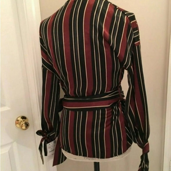 ZARA | Silky Satin Red Black Stripe Kimono Style Wrap - Picture 9 of 16
